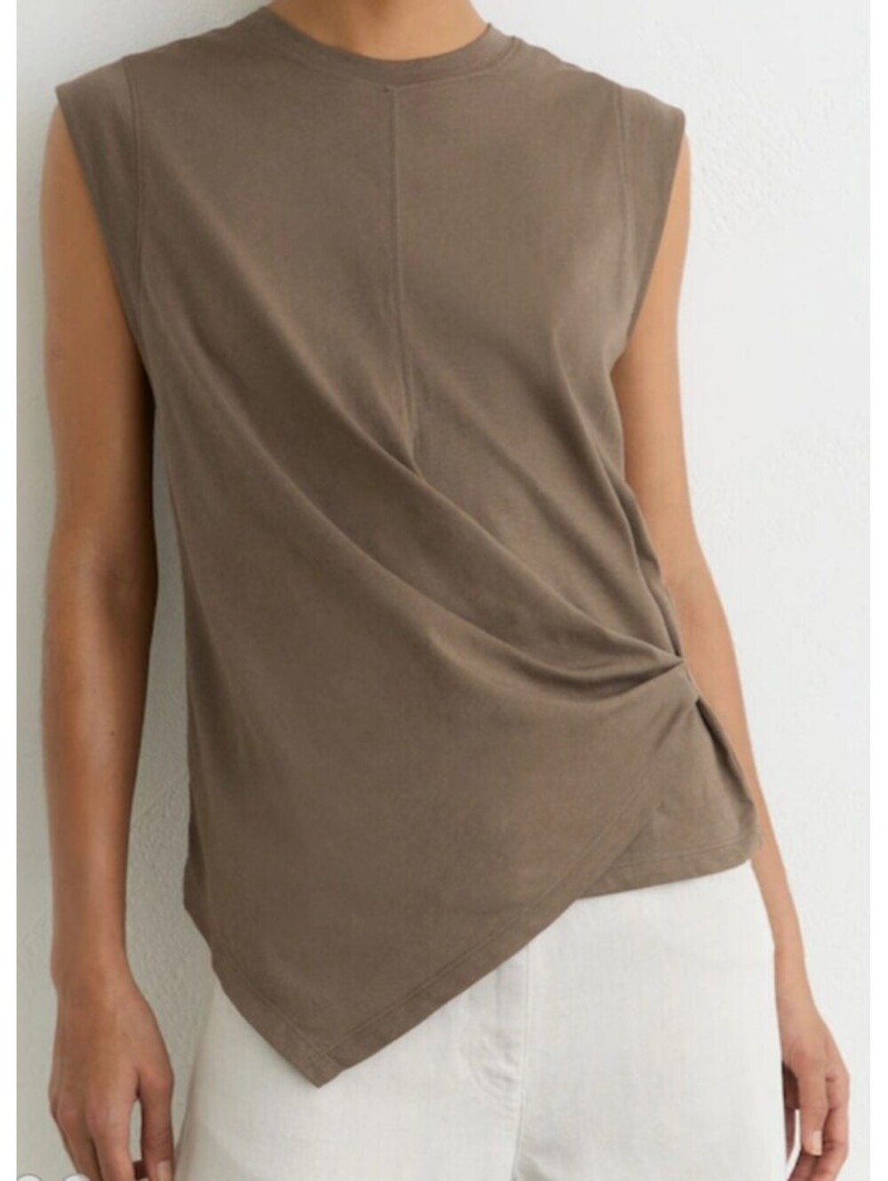 REISS brown Tia draped short sleeve tee sz S